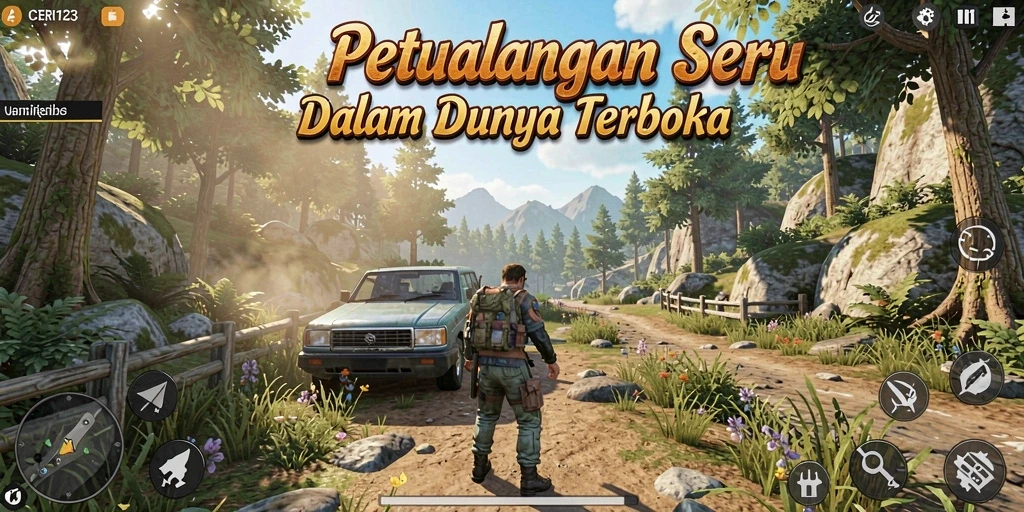 Tangkapan layar gameplay CERI123 menunjukkan eksplorasi dunia terbuka yang menakjubkan.