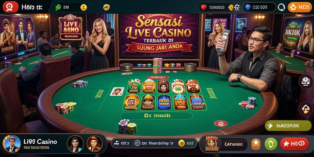 Screenshot gameplay Live Casino H89 menampilkan dealer langsung yang ramah dan suasana kasino yang nyata.