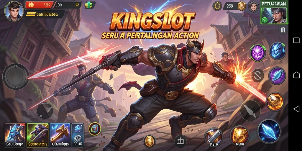 Tampilan mendebarkan dari gameplay KINGSLOT saat karakter bertarung.