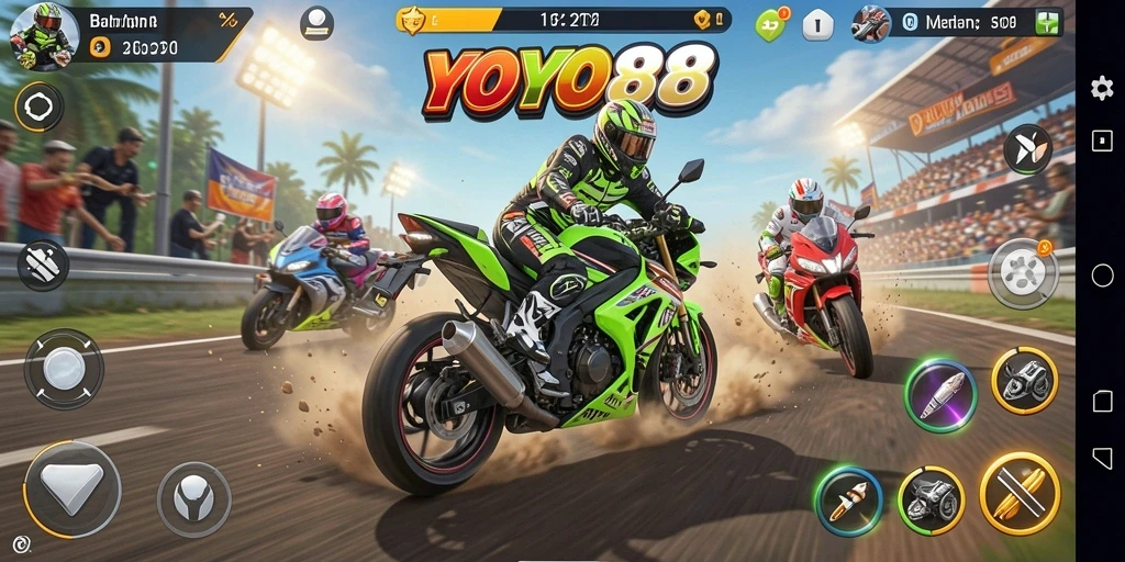 Gameplay seru dari YOYO88 yang menampilkan balapan motor.